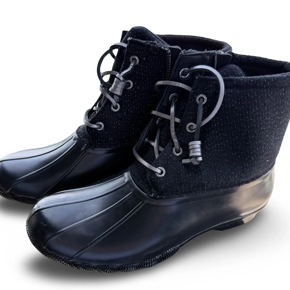 Sperry Saltwater Wool Sparkle Black Duck Boots Womens 8.5 STS86713 NWOT